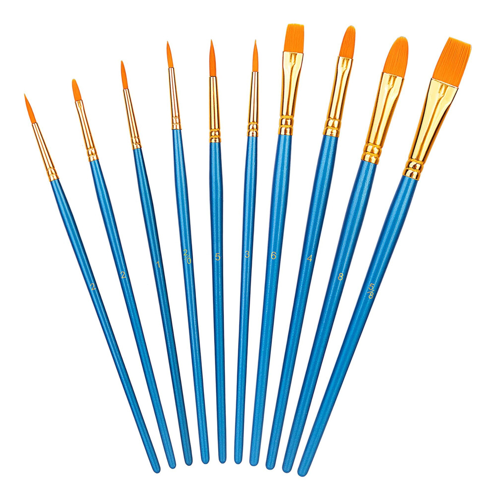Amazon Basics Art Paint Brush Set, Different Sizes for Artists, Adults & Kids, 10 Count, Blue