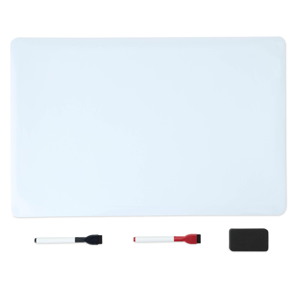 Amazon Basics Magnetic Dry Erase Board, Fridge WhiteBoard, Sheet 33 x 50 cm, 2 Markers and Eraser, White
