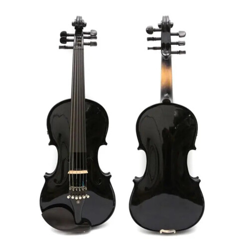 Elegant Full-Size 4/4 Black Electric Acoustic Violin with Case & Bow - 6 Strings
