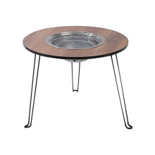 Compact vouwbare BBQ-kachel en tafelset: essentiële benodigdheden voor kamperen en picknicken met houtnerf-ontwerp