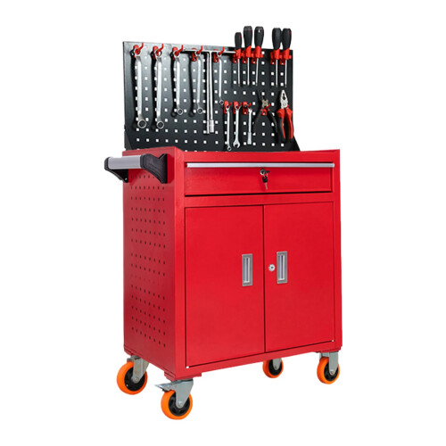 Mobile Tool Storage Organizer with Drawers and Back Panel for Workshop and Warehouse
