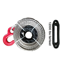 Heavy-Duty 12mm Synthetic Winch Line with Hook & 12,000 lbs Aluminum Hawse Fairlead - 28m UHMWPE Rope