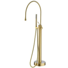 Modern Brushed Gold Freestanding Bathtub Faucet Set with Rotating Spout
