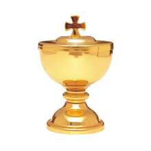 Goud verguld ciborium met kruisdeksel en gestapelde broodschotelbasis - Katholieke communiehostiebus en herdenkingsware paten set