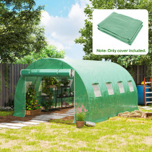 Outsunny 4x3x2m Tunnel Greenhouse Replacement Cover - PE Mesh, 15cm Overlap, 8 Roll-Up Windows, Zipped Front Door 845-382V10GN