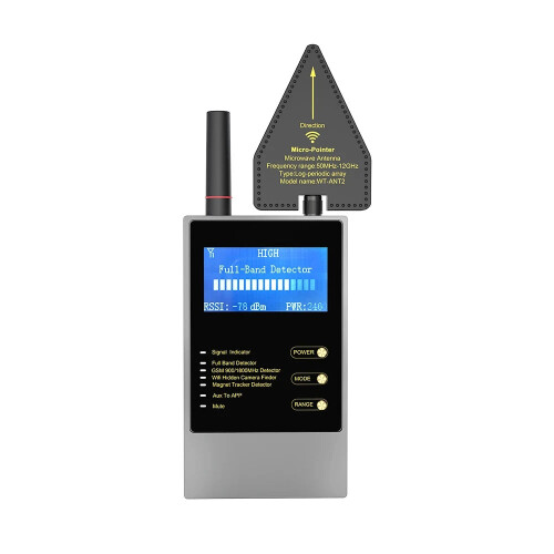 Advanced Wireless Audio Bug & GPS Camera Detector with RF Signal Anti-Tracking and Strong Magnetic Detection
