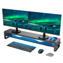 Vaydeer Dual-Tier Aluminum Monitor Stand with Wireless Charging & 4-Port USB 3.0 Hub for Efficient Data Transfer