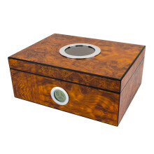 Lubinski Cedar Wood Cigar Humidor with Circular Perspective Window, Electronic Temperature & Humidity Control, CH 49