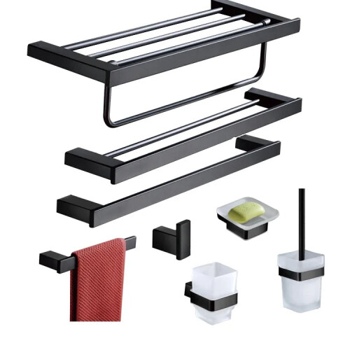 Luxury Black Stainless Steel Custom Bathroom Accessories Set - 8 Piece