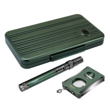 Lubinski 5-Piece Cigar Tool Set: Portable High-End Gift Box with Multifunctional Scissors, Single Straight Punch, and Lighter