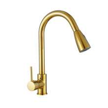 Premium Copper-Gold Pull-Out Kitchen Faucet with Telescopic Splash-Proof Design for Hot & Cold Water