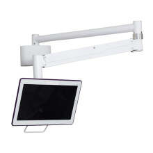 Verstelbare wandmontage tablet monitorarm met handvat, horizontale kanteling en 360 rotatie