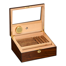 Galiner Glass-Top Cigar Humidor Box with Hygrometer & Humidifier - Holds 50 Cigars, Perfect for Home Storage