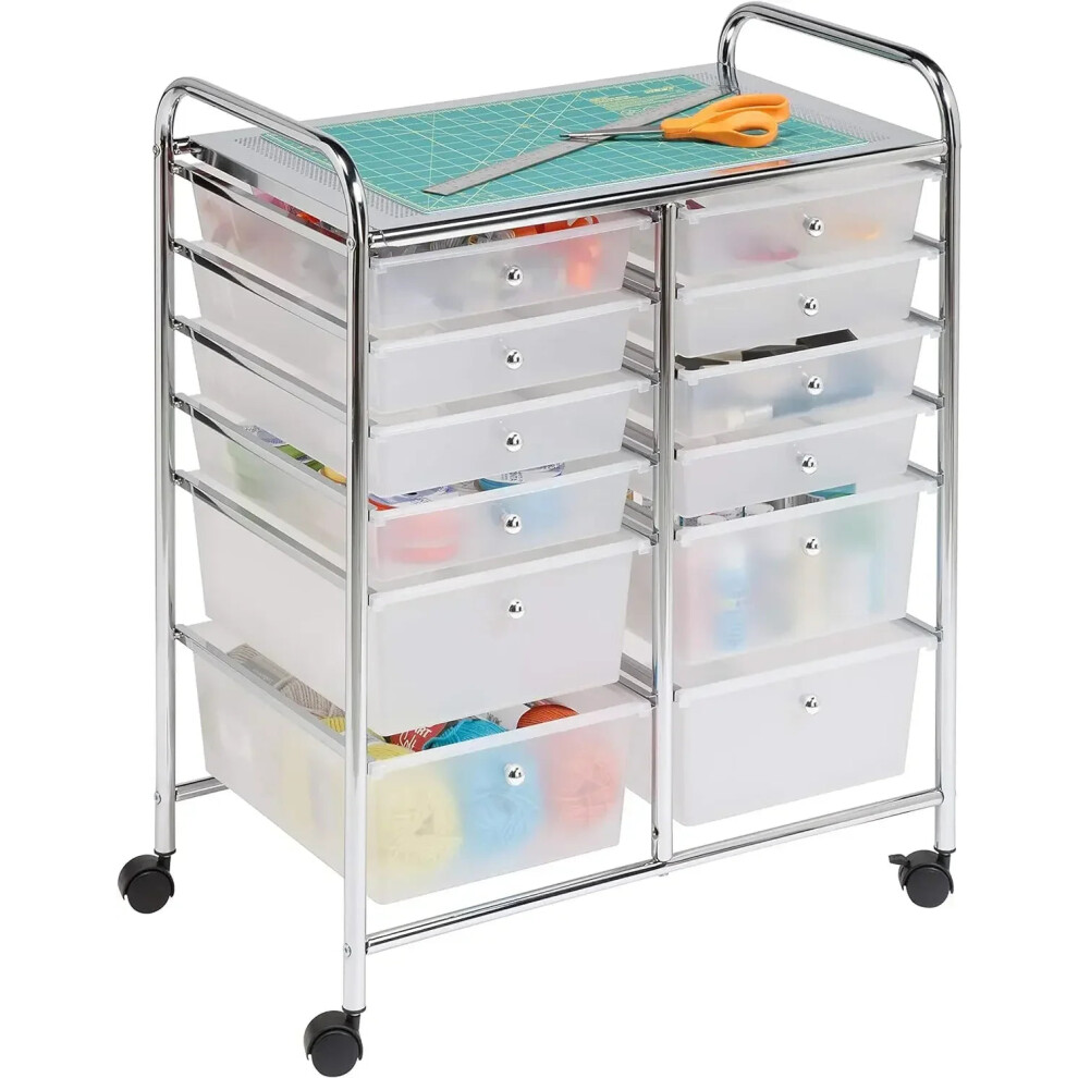 12-Drawer Rolling Storage Cart & Organizer with Durable Plastic Bins