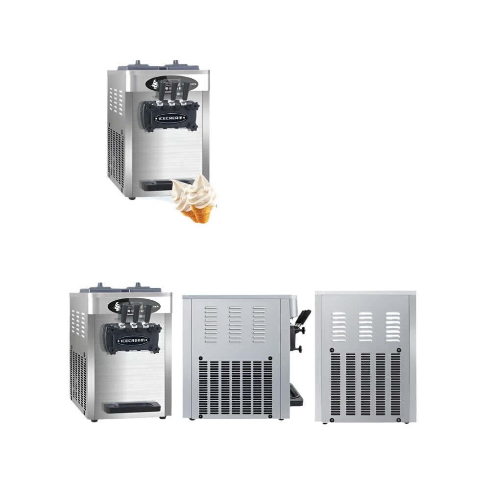 Compact Stainless Steel Soft Serve Ice Cream Machine - Three Flavors, 22L Capacity for Commercial Use