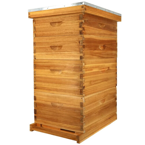 Premium 10-Frame, 4-Layer Beehive Kit with Beeswax Coated Frames & Foundation Sheets