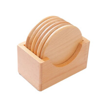 Natural Wooden Beech Coasters Set - Pack of 6 Cup Mats with Holder, Heat Insulation Table Pads (20 Sets)