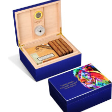 Lubinski Vibrant Cedar Wood Cigar Humidor with Electronic Hygrometer & Humidifier - Fits 20-50 Cigars