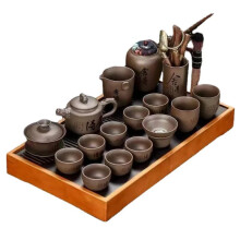 Elegant Handmade Purple Sand Kung Fu Tea Set with Teapot, Bowl, and Cups in Gift Box