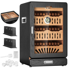 Elegante glazen cigarendoos kast met Spaanse cederplank, lade voor accessoires, dubbele humidifiers en digitale hygrometer - Perfect cadeau