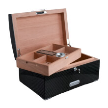 Elegant Carbon Fiber Cigar Humidor with Piano Finish - Multi-Zone Storage for 120 Cigars, Includes Humidifier & Hygrometer
