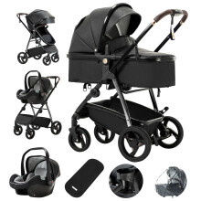 3-in-1 Luxe Kinderwagen: Draagbare Hooglandschap Kinderwagen met Aluminium Frame voor Pasgeborenen en Baby's