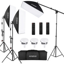 Complete Andoer Studio Light Kit: 85W LED Softbox Set with Adjustable 2800K-5700K Color Temperature, Includes Three 50x70cm Softboxes, Three