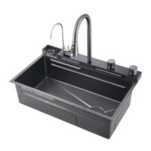 Gunmetal uittrekbare keukenkraan set met digitale display en gefilterde waterval-tap - 304 roestvrij staal, warm en koud schakelaar