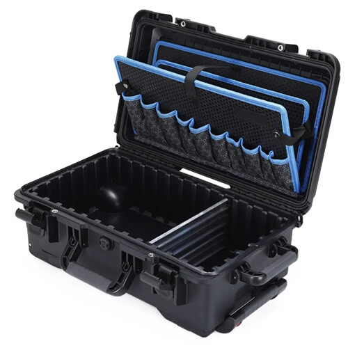 Heavy-Duty Outdoor Toolbox with Trolley Wheels & Tool Boards - Electrician's Ultimate Storage Solution