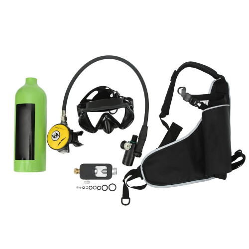 Compacte 1L Mini Duikfles Kit met Zwembrilriem en Groene Zuurstofcilinderadapter