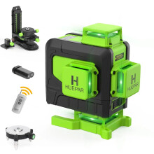 Huepar 4D 16-Line Green Beam Laser Level with Remote Control and Li-Ion Battery for Tile Flooring