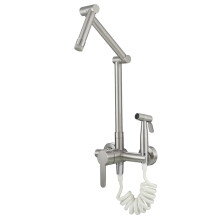 Wall Mounted Kitchen Faucet Set with Hot & Cold Water, Rotary Folding Design for Dish & Laundry Basins