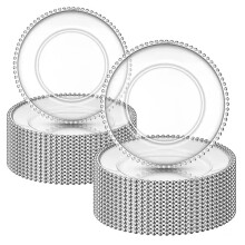 Elegant Beaded Rim Acrylic Charger Plates - 50 or 100 Pack, 13-Inch Clear Round Decorative Service Plates