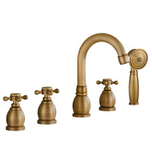Vidric Antique Brass 5-Piece Bathtub Faucet Set with Double Handle for Hot and Cold Water