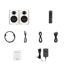 AIYIMA S600 Bluetooth Boekenplankluidspreker - 50Wx2 HiFi Actieve Thuisaudio, Witte Houten Afwerking, Subwoofer, USB/RCA Ingangen, 24bit/48k