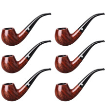 Classic Briar Wood Tabakpijpenset - 6 Stuks met 9mm Filter, Sigarettenhouder, Reinigingset en Cadeaedoos - Goud of Donkerrood Opties