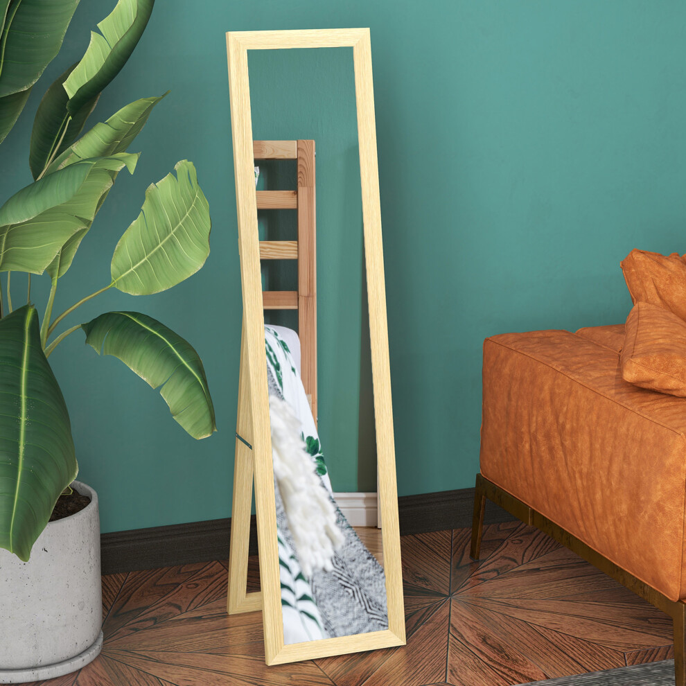 Homcom Full Length Mirror Farmhouse Wall Mirror Hanging Freestanding Natural