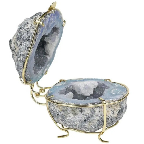 Exquisite Natural Crystal Quartz Agate Geode Jewelry Gift Box