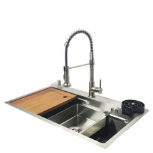 304 Stainless Steel Multifunctional Kitchen Sink with Above Counter Basin, Chopping Board, and Cup Washer