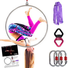 Premium Silver Aerial Hoop Set for Home Gym & Club Fitness - Single Point Yoga & Circus Acrobatic Equipment