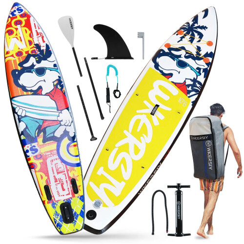 Premium Inflatable SUP Paddleboard Set - 6 Thick, Includes Paddle, Surf Fin, Coiled Leash, Inflator, and Carry Bag