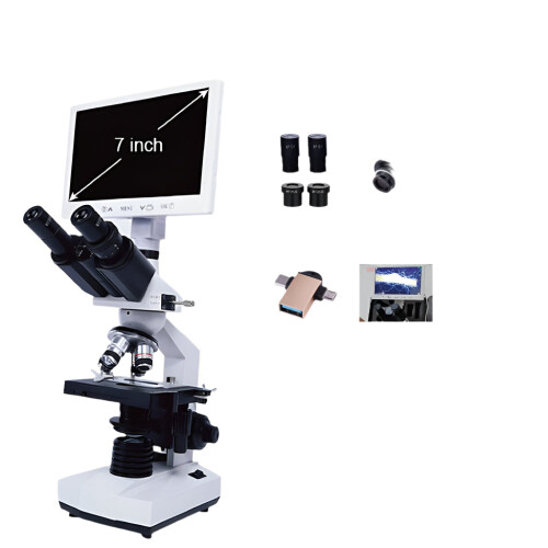 Research-Grade Trinocular Compound Microscope with 40x-2500x Magnification & 7 LCD Monitor, Includes Handheld Microscope