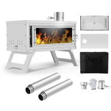 Compact Foldable Wood Burning Stove with Removable Chimney Pipe for Camping, Hiking, and Fishing