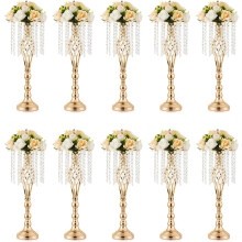 Elegant Gouden Bruiloft Tafelstuk Set - 10-delige Metalen Bloemstandaards met Kristallen van de Chandelier