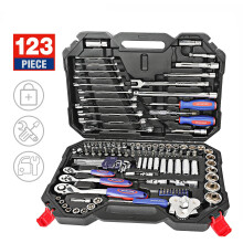 WorkPro 123-delige multifunctionele autoreparatieset met ratelsleutel, moersleutel en socket