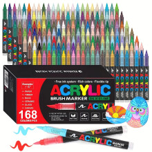 Levendige 168-kleuren acrylverf stiften met penseelpunten voor rots, hout, canvas en steen - Perfect voor doe-het-zelf knutselprojecten en k
