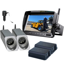 iPoster 7-inch digitaal draadloos split-scherm monitor met dubbele voorzichtcamera's, magnetische voet en powerbank voor vorkliften