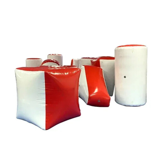 Customizable Inflatable Paintball Bunker Set - White & Red Outdoor Shooting Game Covers