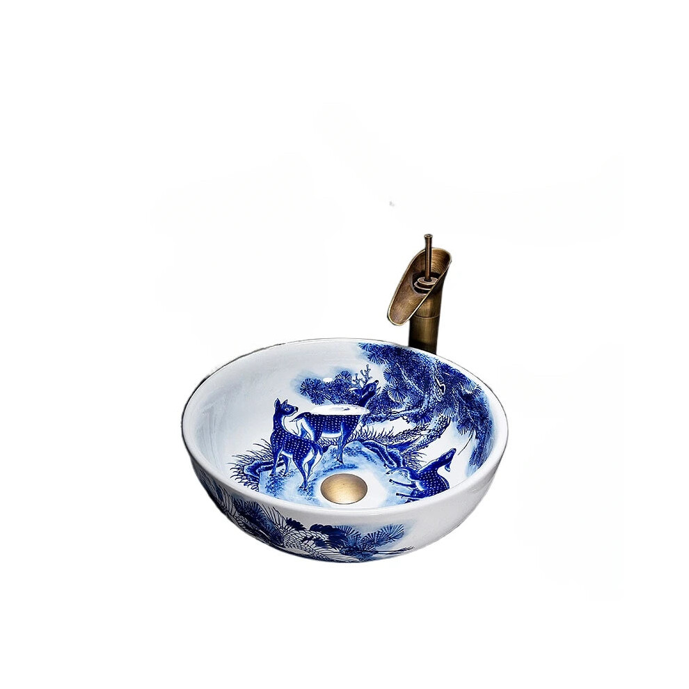 Elegante blauwe en witte Chinese stijl keramische wastafel - retro kunst badkamer wastafel