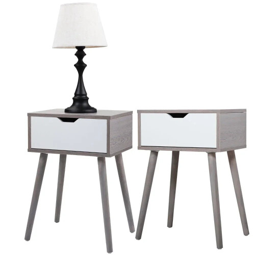Set of 2 Solid Wood Nightstands with Storage Drawer and Sturdy Legs